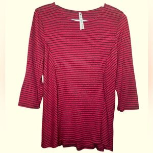 Leo & Nicole Red/Black Striped Pullover Top USA Size Petite Small